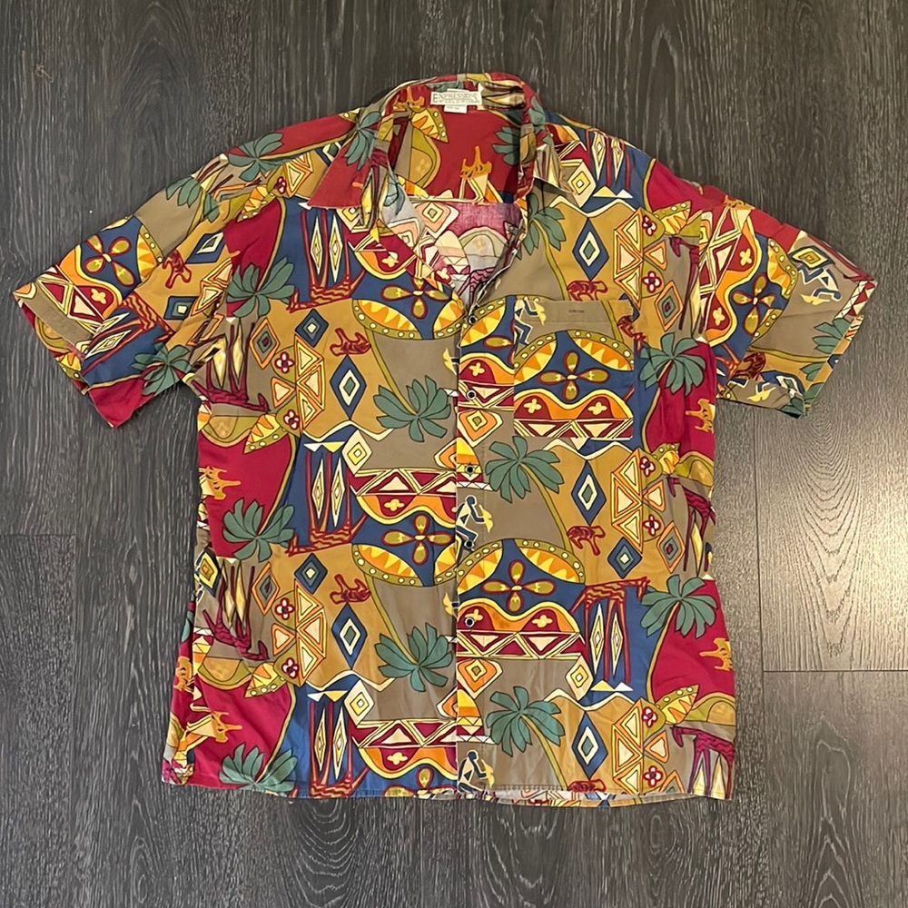 Mens tropical print button down